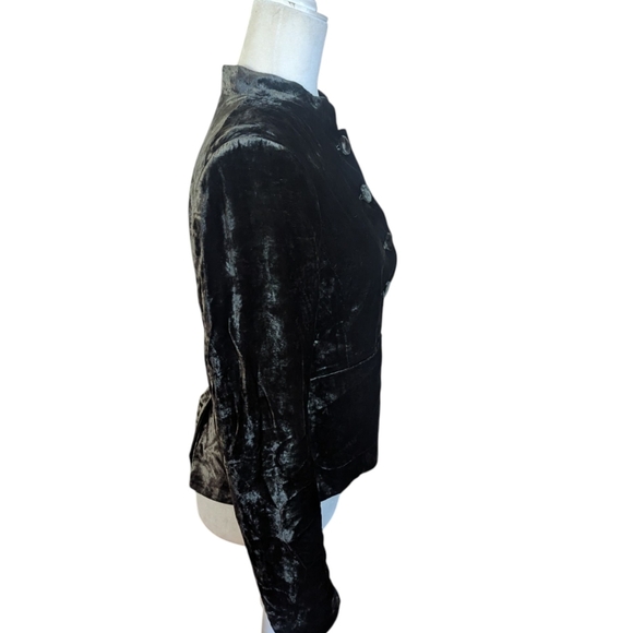 Theory Deep Green Crushed Velvet Fitted Military Style Office Siren Blazer Sz 6 - Picture 4 of 12